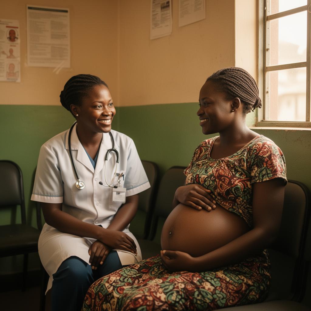 Health worker and mother in a clinic